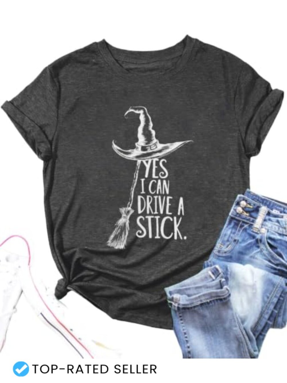 Witch T-Shirt Women Funny Halloween Tee Crew Neck Short Sleeve Lightweight